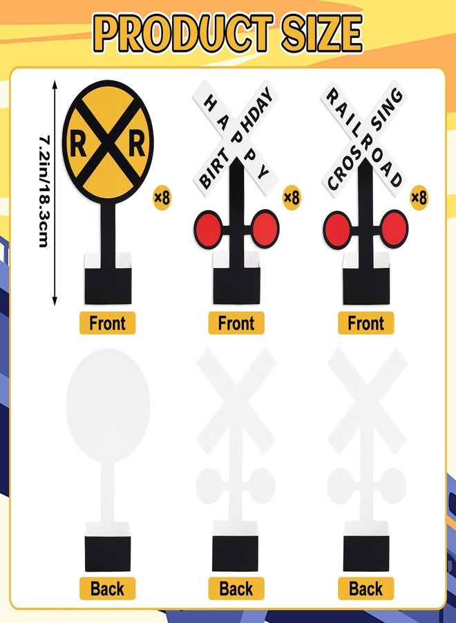 OBUSATT 24Pcs Railroad Crossing Sign Table Centerpieces Train Birthday Party Decorations Railroad Happy Birthday Sign Table Toppers for Train Theme Birthdays Party Baby Shower Photo Booth Prop Supplies - Image 3
