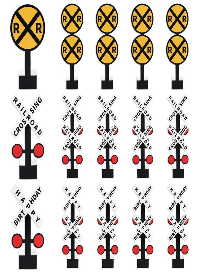 OBUSATT 24Pcs Railroad Crossing Sign Table Centerpieces Train Birthday Party Decorations Railroad Happy Birthday Sign Table Toppers for Train Theme Birthdays Party Baby Shower Photo Booth Prop Supplies - Image 1