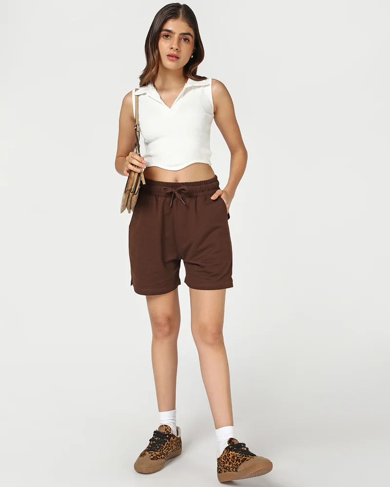 bewakoof  Women's Shaved Chocolate Brown Shorts for Women | Best Price UAE