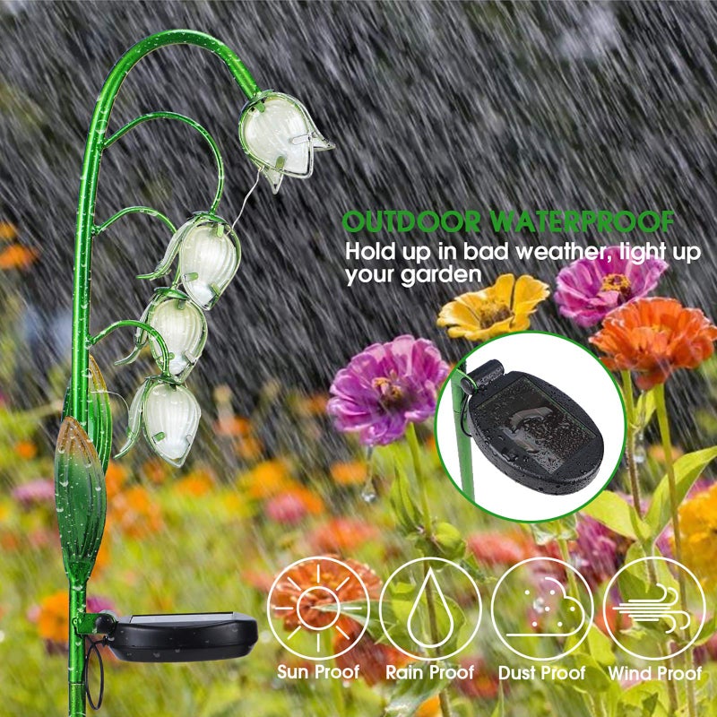 VCUTEKA Solar Garden Decor Stake Outdoor Light Glass Flower Stake for Yard Lawn Decor Backyard Decorations - Image 2