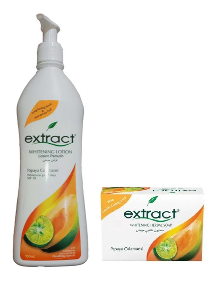 Papaya Calamansi Whitening Lotion Spf 10 -/ 350ml &  Herbal Whitening Soap With Papaya Extract