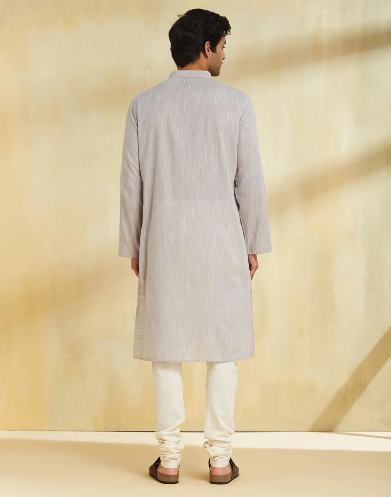 Fabindia Grey Cotton Chikankari Long Kurta