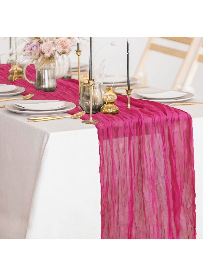 CHIYLE 90cm*300cmCheesecloth Table Runner Fuchsia – Boho Gauze Tablecloth for Wedding, Baby Shower & Birthday - Image 1