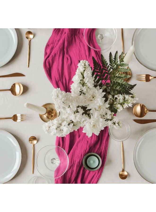 CHIYLE 90cm*300cmCheesecloth Table Runner Fuchsia – Boho Gauze Tablecloth for Wedding, Baby Shower & Birthday - Image 3