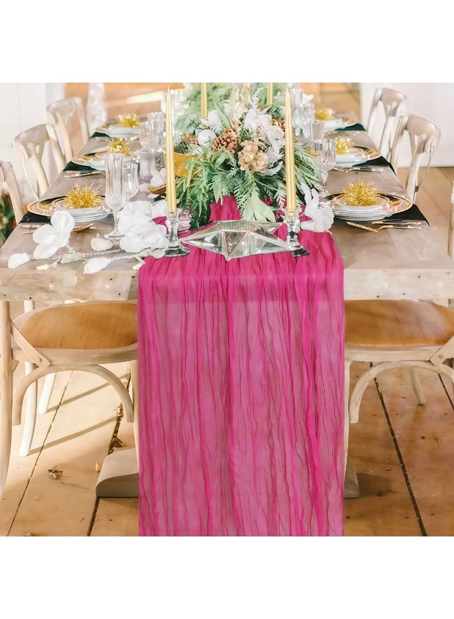 CHIYLE 90cm*300cmCheesecloth Table Runner Fuchsia – Boho Gauze Tablecloth for Wedding, Baby Shower & Birthday - Image 2