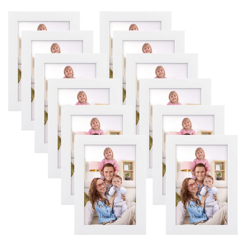 Giftgarden White 4x6 Picture Frame Pack of 12 Multi White Woodgrain 4 by 6 Photo Frames Bulk for Wall or Tabletop Display