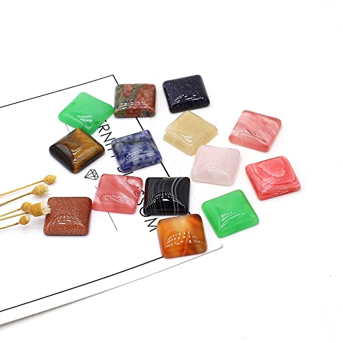 LE SKY Square Cabochon Flatback Natural Stones Cabochon for Jewelry Making 16mm Random 10 Pcs - Image 1