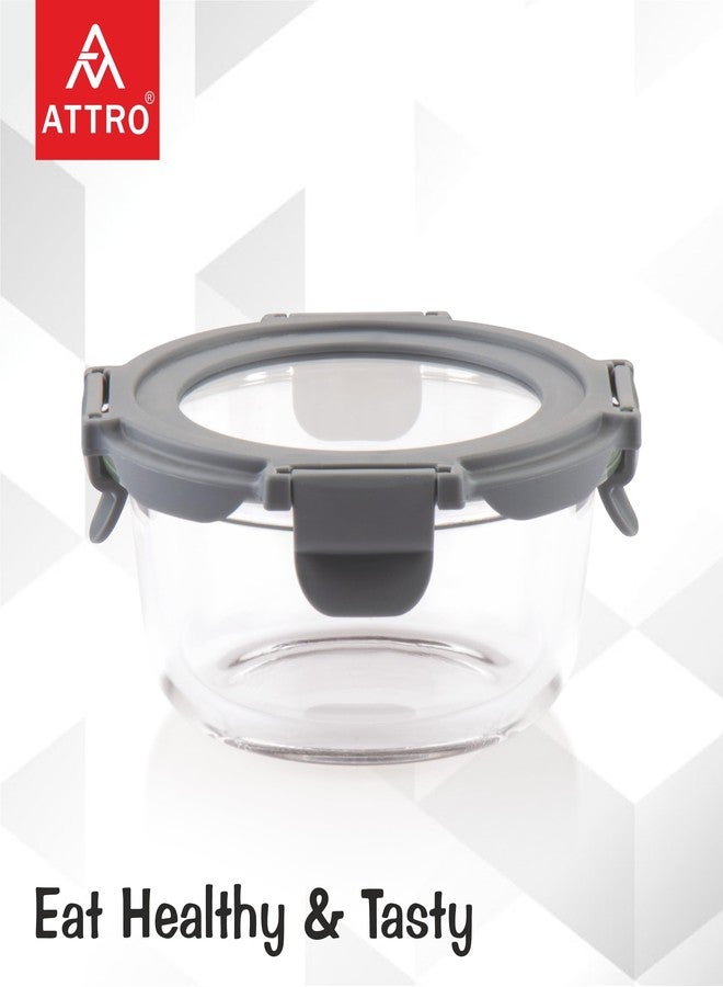ATTRO Glassox Borosilicate Round Glass Lunch Box with Tempered Glass Lid Food Storage Container Microwave & Freezer Safe Food-Grade Leak-Proof 400ml - Image 4