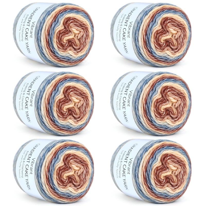Aeelike Cake Yarn for Crocheting, 6 Skeins Gradient Yarn 100g (3.52 oz) 245m (267 Yards) # 3 Light Weight -Soft Cake Yarns Fairyland Yarns for DIY Making Colorful Blanket Scarves Hat, Khaki Gradient - Image 1