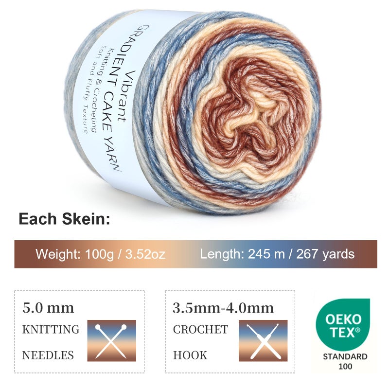 Aeelike Cake Yarn for Crocheting, 6 Skeins Gradient Yarn 100g (3.52 oz) 245m (267 Yards) # 3 Light Weight -Soft Cake Yarns Fairyland Yarns for DIY Making Colorful Blanket Scarves Hat, Khaki Gradient - Image 3
