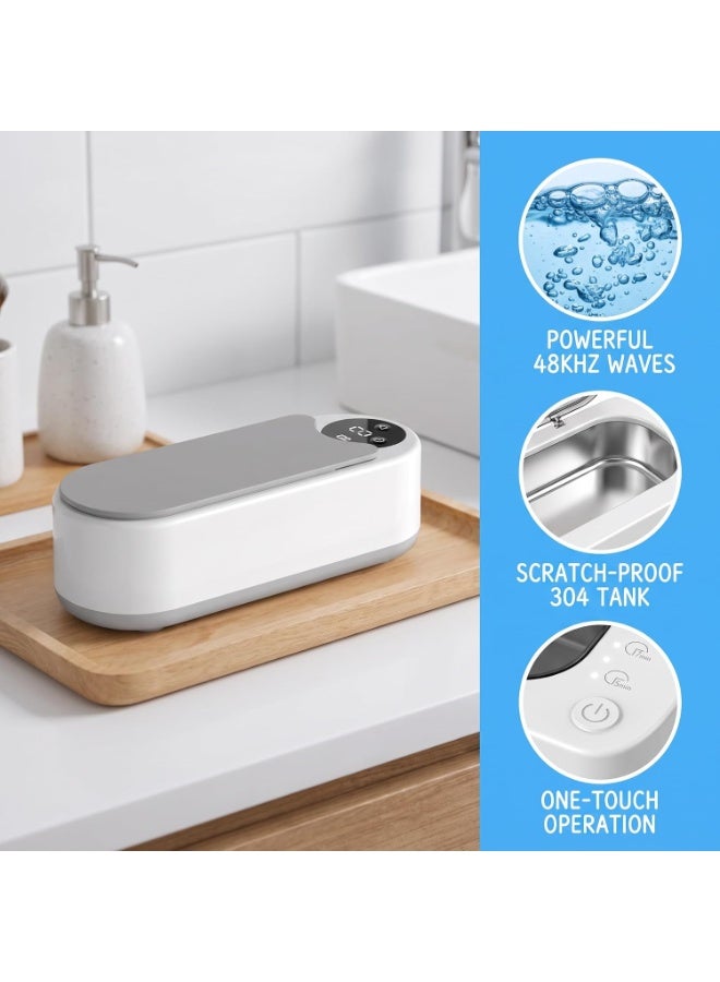 Manopola Ultrasonic Eyeglass Cleaner, 48KHz Portable Mini Ultrasonic Cleaning Machine with 304 Stainless Steel Tank, One Touch Operation Ultrasonic Jewelry Cleaner for Glasses, Sunglasses, Watch, Denture, Retainer, Rings - Image 2