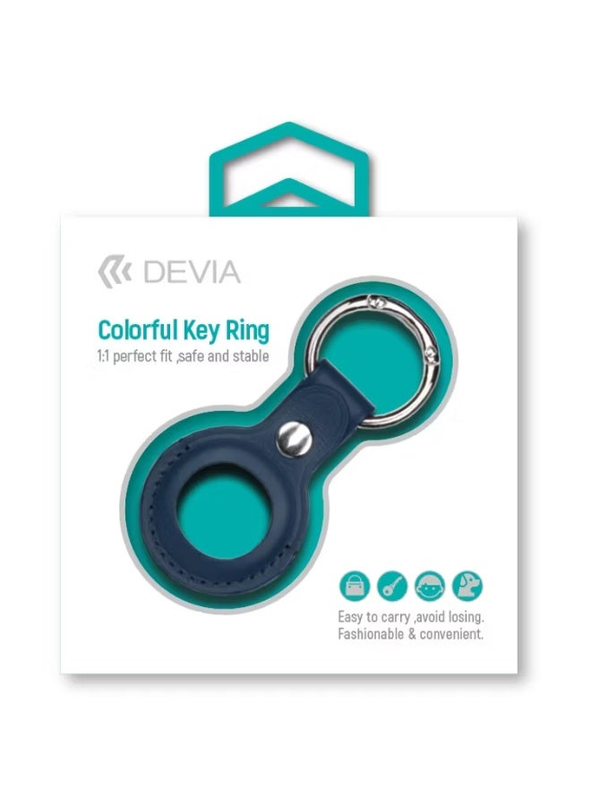ديفيا حافظة جلدية مع حلقة مفاتيح متوافقة مع AirTag، غطاء جلدي واقي من الخدش، حامل مضاد للضياع مناسب لجهاز التعقب AirTag Bluetooth باللون الأزرق - Image 3