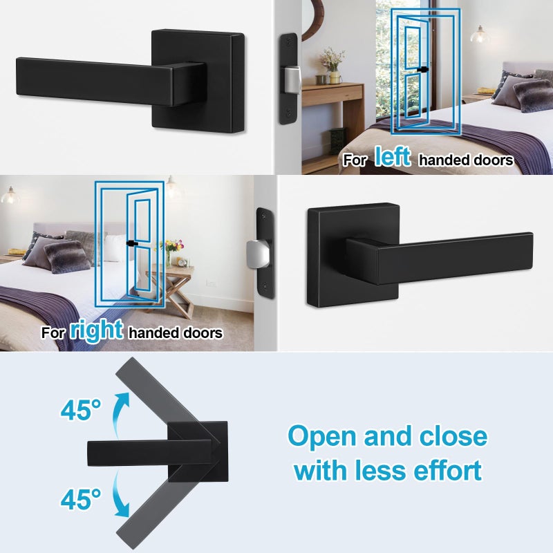 Estmoon 1 Pack Passage Door Handle Matte Black Door Lever, Interior Door Knob Square Heavy Duty Non-Locking Handlesets Hall Closet Handle, Reversible for Right & Left Sided Doors - Image 4