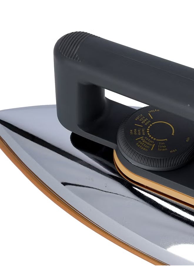 Dry ironing machine equipped with a non-stick coating plate, an indicator light and an adjustable temperature control, ideal for all types of clothes, with a power of 1000 watts.