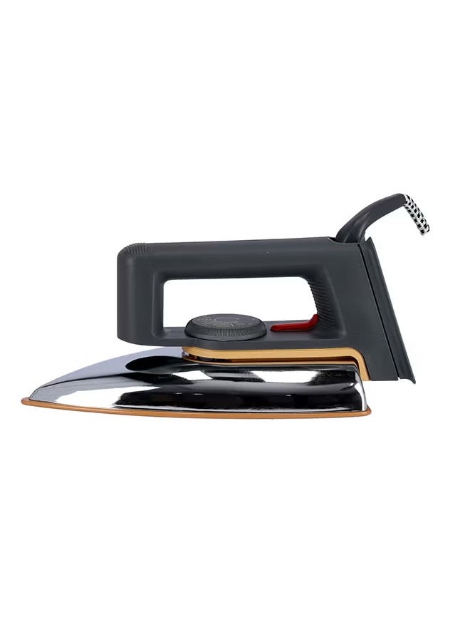 Dry ironing machine equipped with a non-stick coating plate, an indicator light and an adjustable temperature control, ideal for all types of clothes, with a power of 1000 watts.