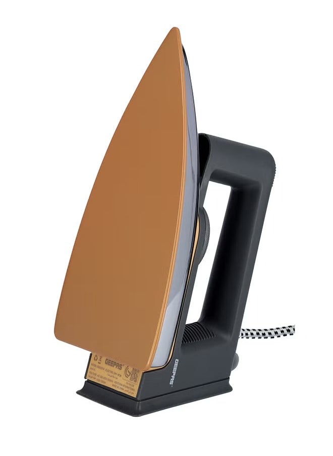 Dry ironing machine equipped with a non-stick coating plate, an indicator light and an adjustable temperature control, ideal for all types of clothes, with a power of 1000 watts.