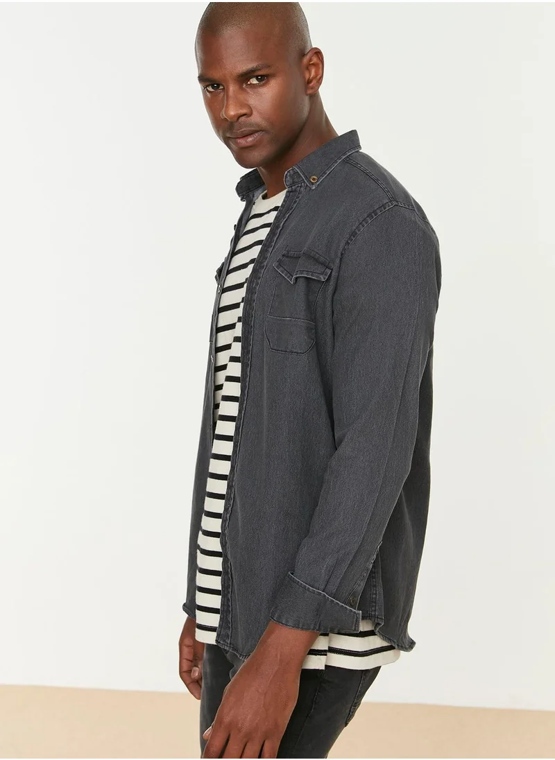 trendyol Dark Wash Regular Fit Denim Shirt