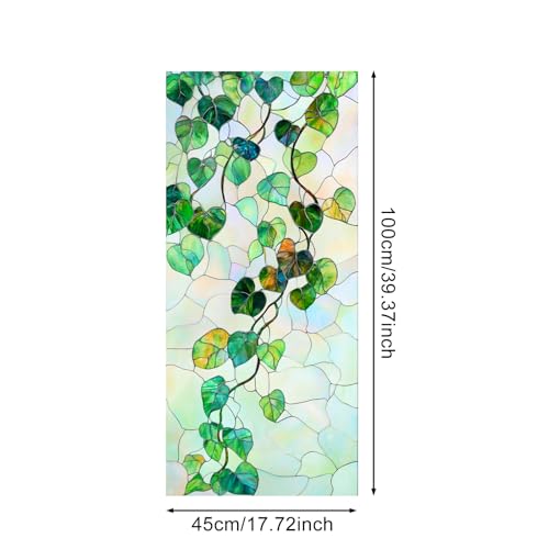 IVN Privacy Window Film Decorative Stained Glass Green Vine and Leaf Pattern, Static Cling Window Film for Living Room Bedroom Door Panel 17.7 x 39.3 Inch - Image 3