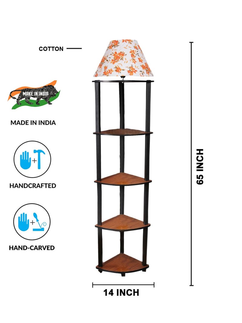 AMDHOME Conical Orange Cotton Printed Shade Shelf Floor Lamp Wooden 14x14x65 Inches42 - Image 5