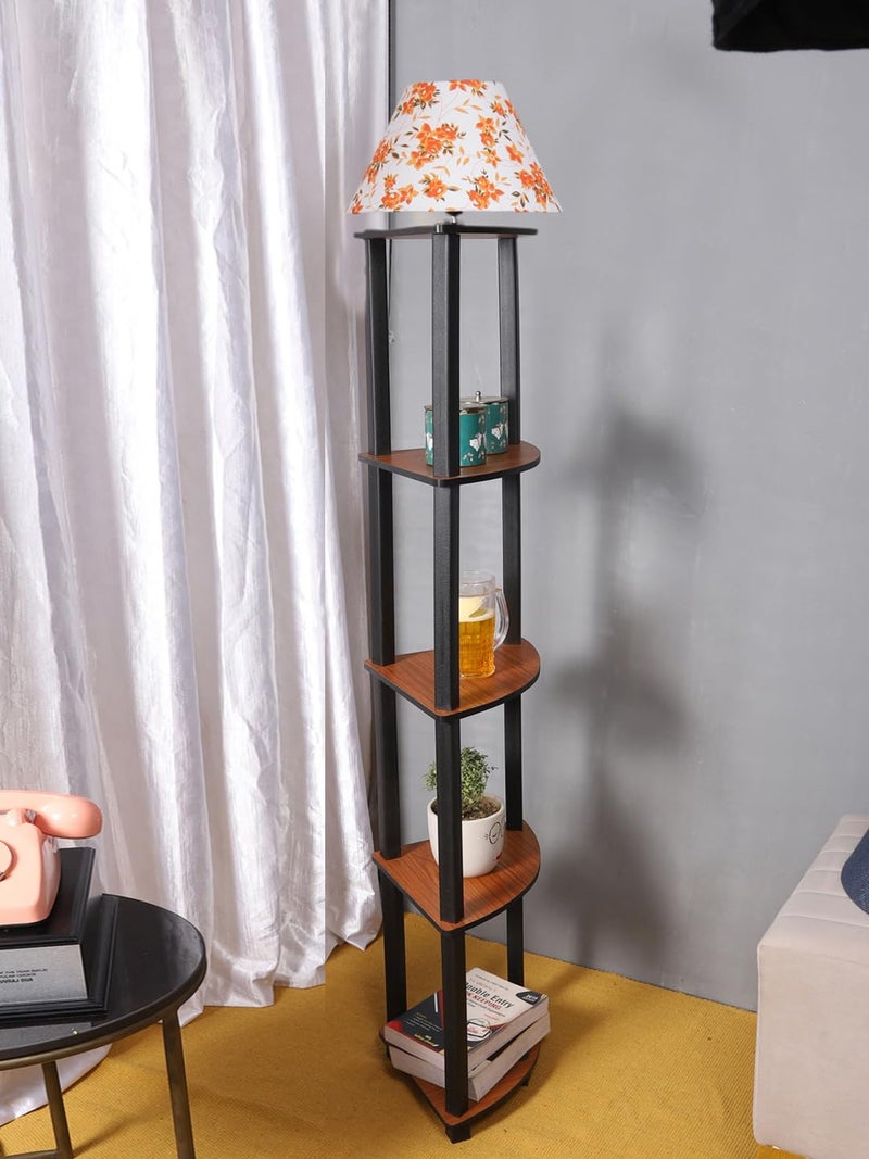 AMDHOME Conical Orange Cotton Printed Shade Shelf Floor Lamp Wooden 14x14x65 Inches42 - Image 2