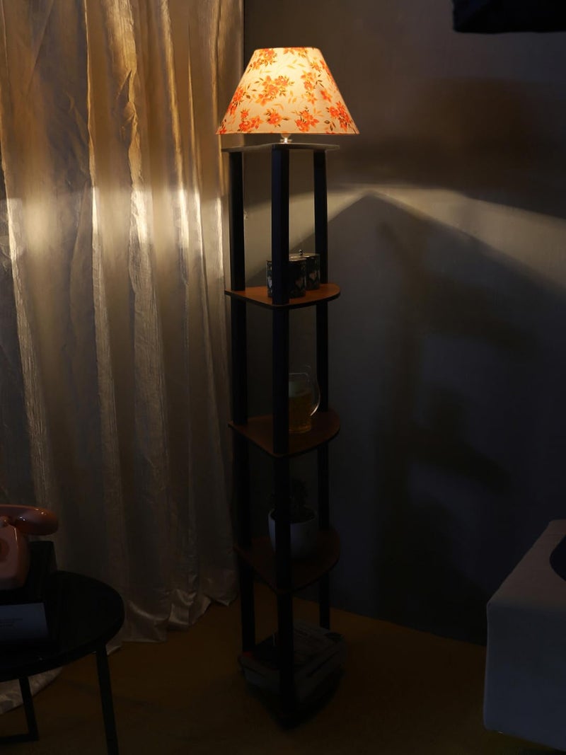 AMDHOME Conical Orange Cotton Printed Shade Shelf Floor Lamp Wooden 14x14x65 Inches42 - Image 4
