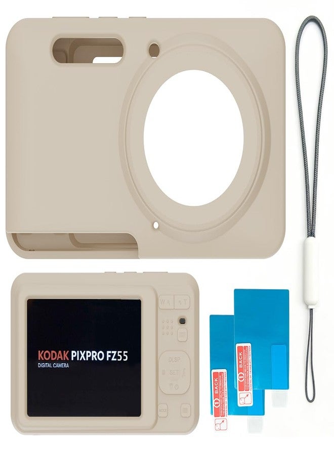 Tedubax Case for Kodak PIXPRO FZ55,FZ55 accessories,Soft Silicone Protective Case,Comes with 2 Screen Protectors and 1 Wrist Strap - Off white - Image 3