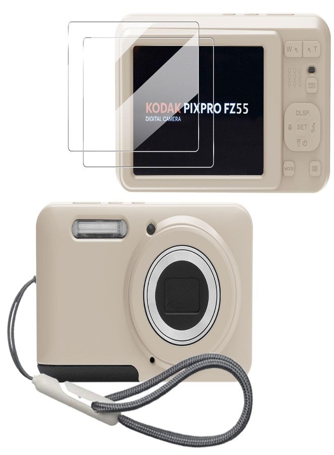 Tedubax Case for Kodak PIXPRO FZ55,FZ55 accessories,Soft Silicone Protective Case,Comes with 2 Screen Protectors and 1 Wrist Strap - Off white - Image 1