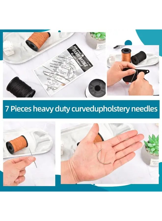 11pcs Heavy Duty Hand Sewing Kit White Canvas Needles Nylon Thread - Image 3