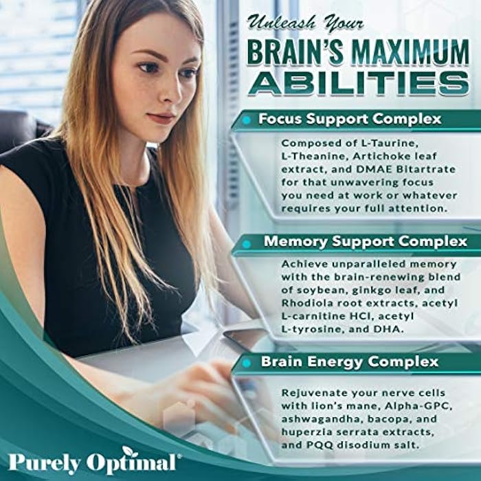 Purely Optimal Brain Booster Nootropic Supplement – Brain Support for Memory, Focus, Clarity, Jitter-Free Energy for Adults, Seniors– with Ginkgo Biloba, Alpha GPC, Lion’s Mane – 60 Capsules - Image 5
