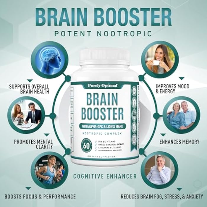 Purely Optimal Brain Booster Nootropic Supplement – Brain Support for Memory, Focus, Clarity, Jitter-Free Energy for Adults, Seniors– with Ginkgo Biloba, Alpha GPC, Lion’s Mane – 60 Capsules - Image 3