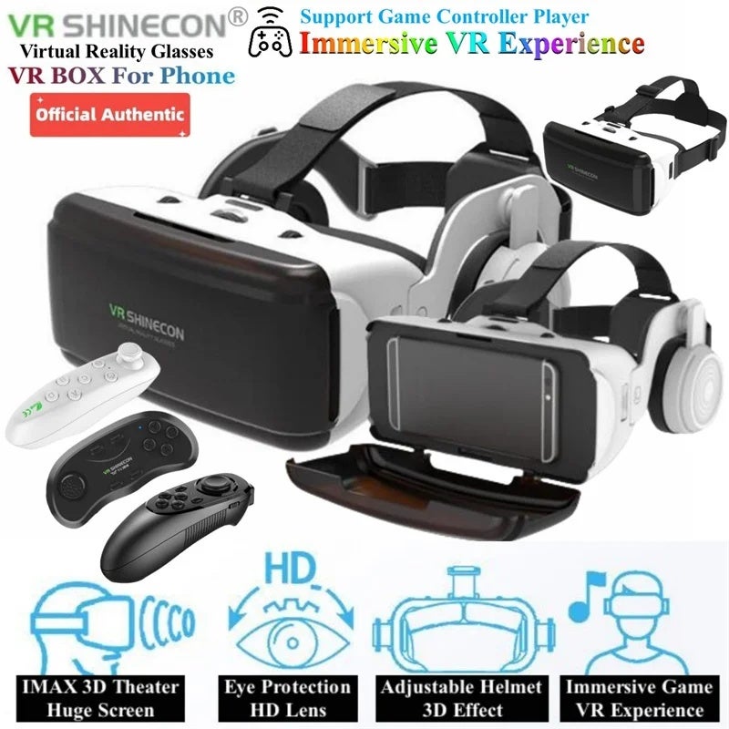 في آر شينيكون نظارة الواقع الافتراضي Virtual Reality VR Glasses Imax Huge Screen 3D Glasses Google Cardboard Box VR Helmet for 4.5-6.53" Phone,Support Game Joysticks, G06E VR-Y1 Gamepad - Image 2