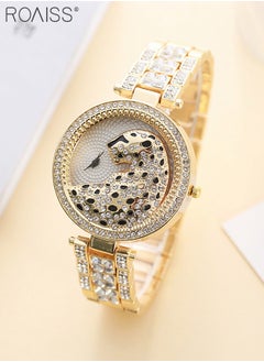 roaiss Women's Alloy Strap Bracelet Watch Analog Display Round Dial Quartz Watch with Leopard Head Pattern Decorated with Rhinestones 2 Pieces Luxurious Watch Set as Gift for Women  - Image 3