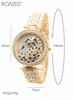 roaiss Women's Alloy Strap Bracelet Watch Analog Display Round Dial Quartz Watch with Leopard Head Pattern Decorated with Rhinestones 2 Pieces Luxurious Watch Set as Gift for Women  - Image 4