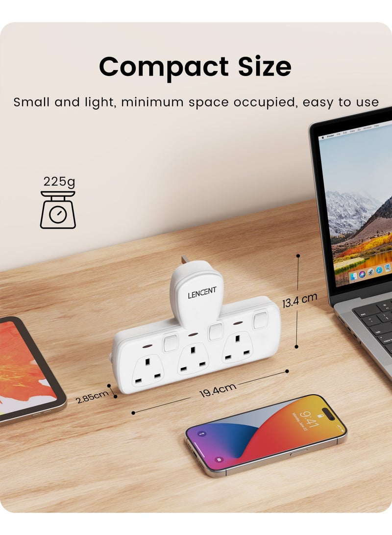 Lencent 3 Way Extension Multiple Socket 3 in 1 UK Plug Wall Plug with Individual Switches, 3 Outlets, Multi Plug Outlet, Power Plug Adapter, Charger Extension Type G - Image 3