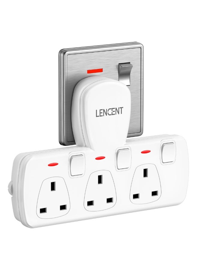 Lencent 3 Way Extension Multiple Socket 3 in 1 UK Plug Wall Plug with Individual Switches, 3 Outlets, Multi Plug Outlet, Power Plug Adapter, Charger Extension Type G - Image 1
