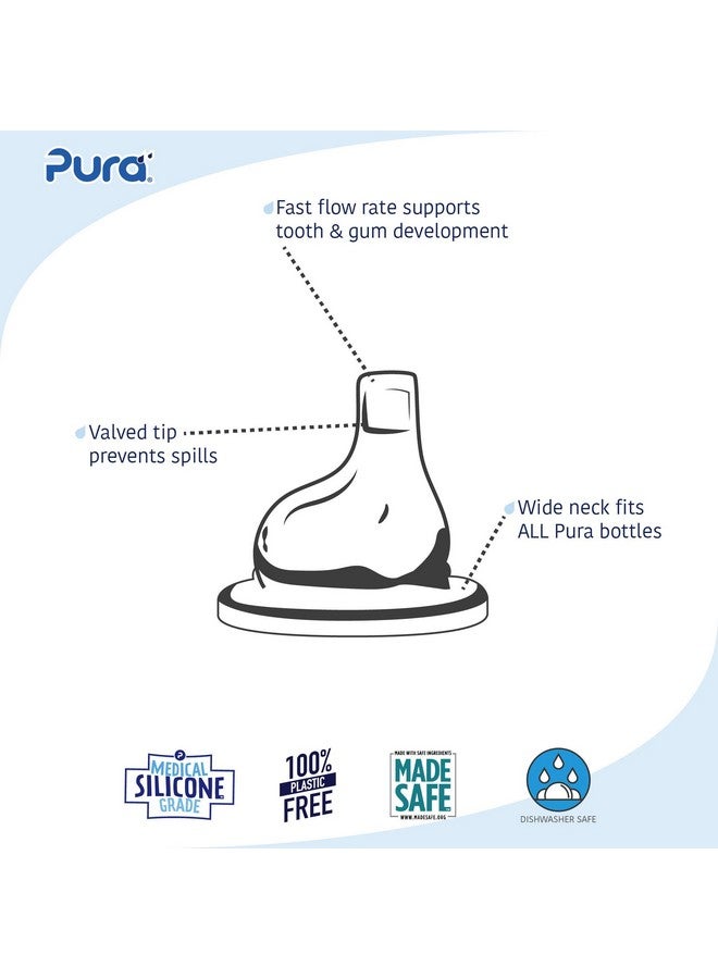 بيورا فوهات شرب Pura Kiki XL - مصنوعة من السيليكون الطبي بنسبة 100%، مضادة للمغص، غير بلاستيكية، مناسبة للأطفال الرضع والأطفال الصغار ومرحلة ما قبل المدرسة - عبوة من 4 قطع - Image 2