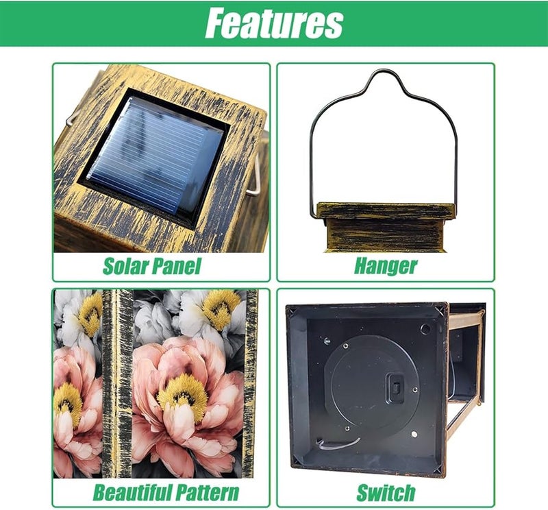 فانوس شمسي زهرة الفاوانيا بتلات وردية سداة صفراء 13.5 بوصة إضاءة خارجية مقاومة للماء - Image 4