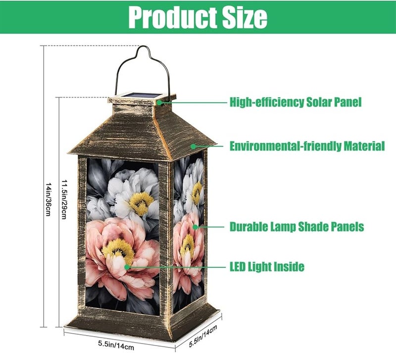 فانوس شمسي زهرة الفاوانيا بتلات وردية سداة صفراء 13.5 بوصة إضاءة خارجية مقاومة للماء - Image 3