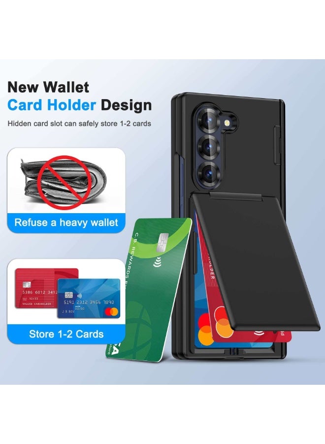 متوافق مع هاتف Samsung Z Fold 6 القابل للطي حامل بطاقة الهاتف حافظة واقية حافظة هاتف ناعمة الملمس بإطار مقاوم للسقوط بسمك 1.5 مم مزودة بفتحات للبطاقات ووظيفة الحامل حافظة واقية مقاومة للسقوط (أسود) - Image 5