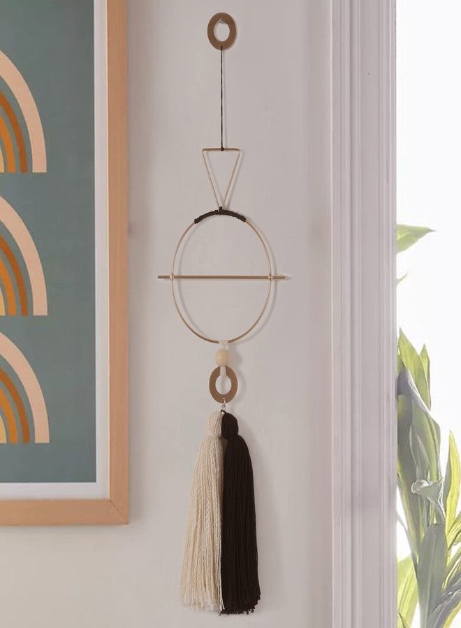 IOWER Boho Wall Decor Gold And Black Macrame Wall Decor Brass Wall Art Cute Home hanging Wall Decor For Living Room 15.7" H - Image 3