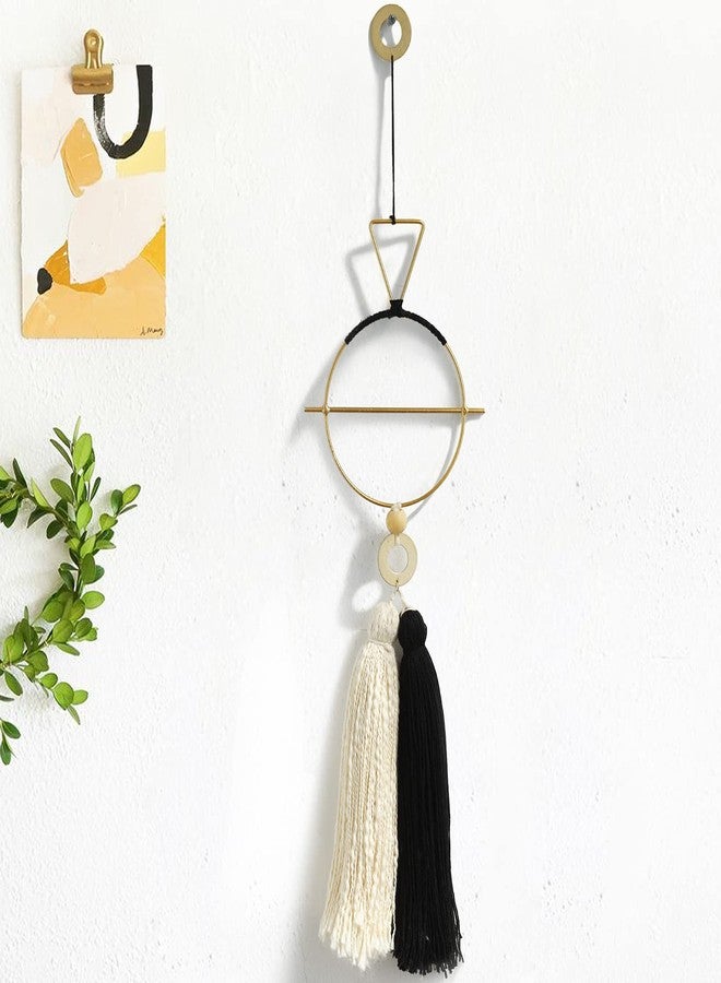IOWER Boho Wall Decor Gold And Black Macrame Wall Decor Brass Wall Art Cute Home hanging Wall Decor For Living Room 15.7" H - Image 1