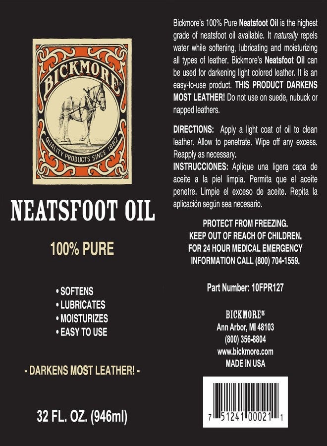 Bickmore 100% Pure Neatsfoot Oil 8 oz - Leather Conditioner and Wood Finish - Works Great on Leather Boots, Shoes, Baseball Gloves, Saddles, Harnesses & Other Horse Tack - Image 2