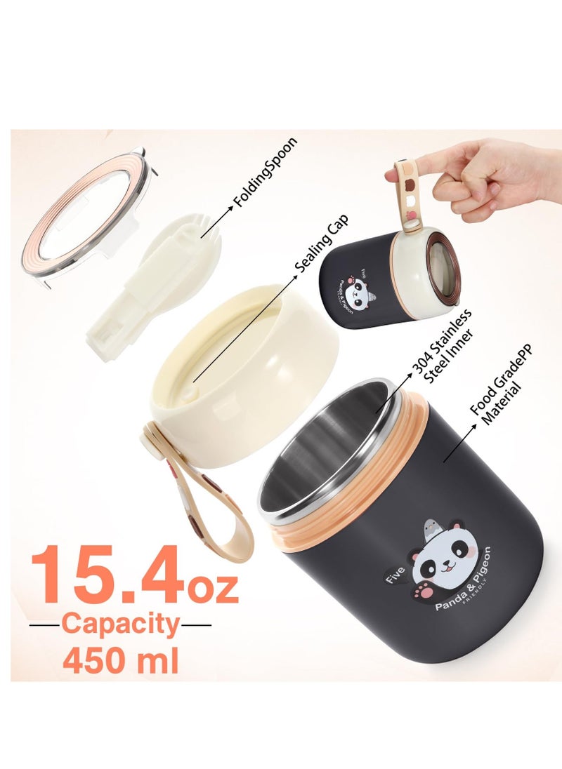 Generic - 15.4 oz Thermos For Hot Food Kids Insulated Food Jar With Foldable Spoon, Leak Proof, Stainless Steel Vacuum Vacuum Insulated For School Office Picnic Travel - Image 1