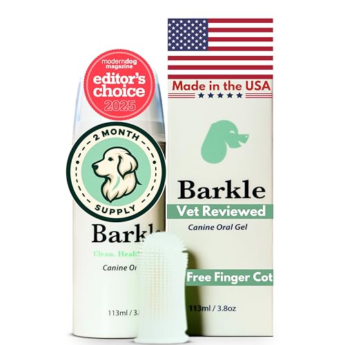Barkle Vet Reviewed Dog Teeth Cleaning Gel Kit  Eliminate Plaque Tartar  Bad Breath  Mint Dog Breath Freshener Gel  Puppy  Small Breed Safe  Free Finger Cot Brush Tube is a 60 Day Supply - Image 1