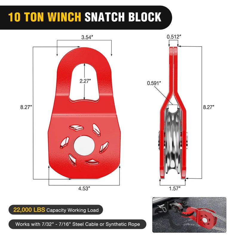 Nilight Offroad Recovery Kit 3" x 8' Tow Strap with Winch Snatch Block Pulley and 2Pcs 3/4" Anti-Theft D-Ring Shackles Storage Bag Heavy Duty Tow Rope for Car Truck SUV ATV (MBS 31500LBS) - Image 4