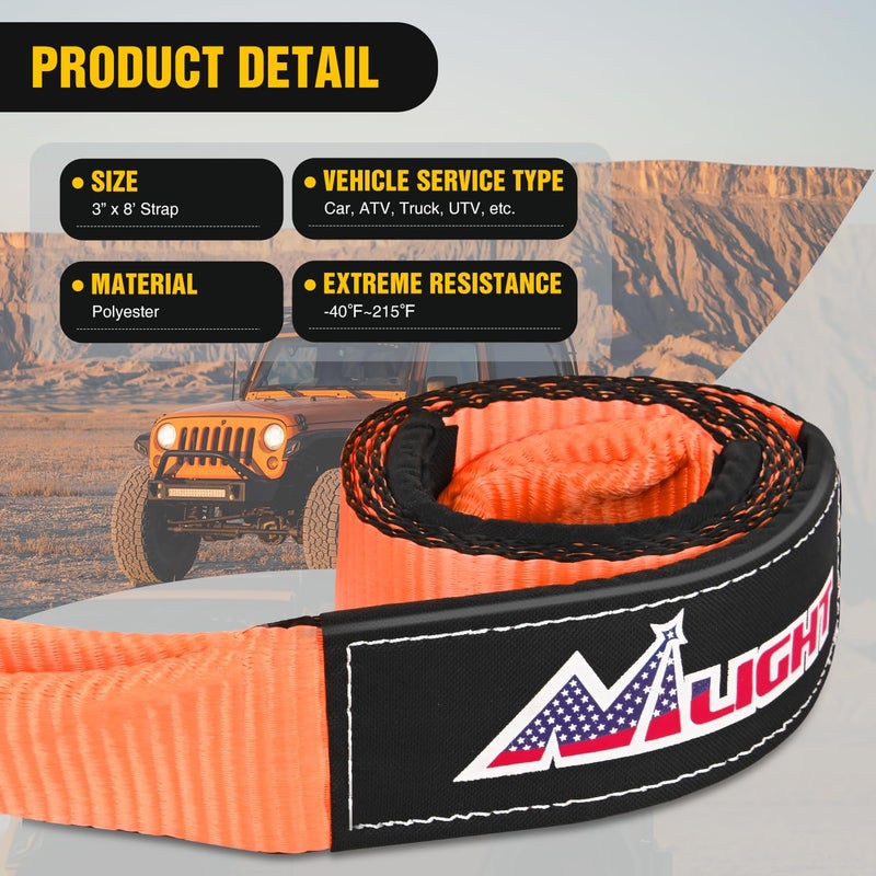 Nilight Offroad Recovery Kit 3" x 8' Tow Strap with Winch Snatch Block Pulley and 2Pcs 3/4" Anti-Theft D-Ring Shackles Storage Bag Heavy Duty Tow Rope for Car Truck SUV ATV (MBS 31500LBS) - Image 2