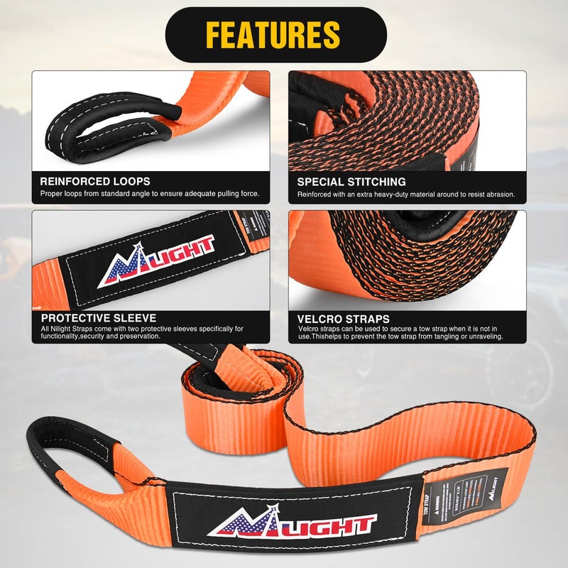Nilight Offroad Recovery Kit 3" x 8' Tow Strap with Winch Snatch Block Pulley and 2Pcs 3/4" Anti-Theft D-Ring Shackles Storage Bag Heavy Duty Tow Rope for Car Truck SUV ATV (MBS 31500LBS) - Image 3