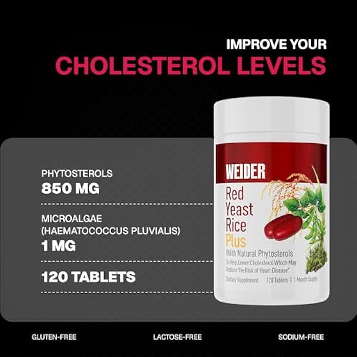 Weider Red Yeast Rice Plus - Botanical Dietary Supplement for Heart Health - Antioxidant Wellness Supplement - with Phytosterols & Microalgae - 120 Capsules - Image 3