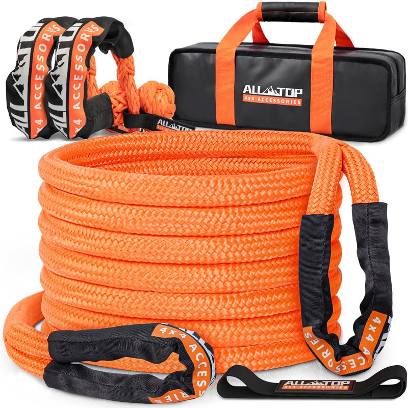 ALLTOP Kinetic Recovery Rope Kit w 2 Soft Shackles 48000Lbs 1in x 30ft Heavy Duty 30 Elasticity 16000Lbs Work Load Limit