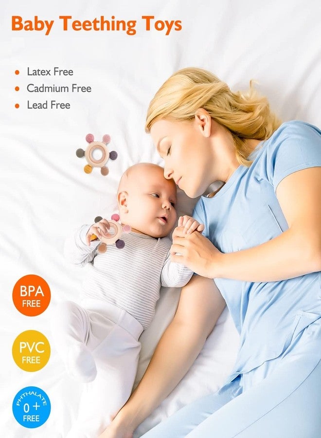 Evvorio Baby Teether for 6 to 12 Months, Soft Silicone, Wood, Multicolor - Image 2